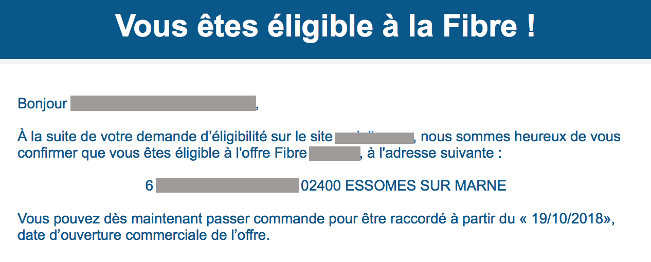 Type de message que l'on peut recevoir sur sa boite mail, de la part des Fourisseurs d'Accès à Internet avec la Fibre